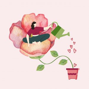 woman, flower, grow, self-care